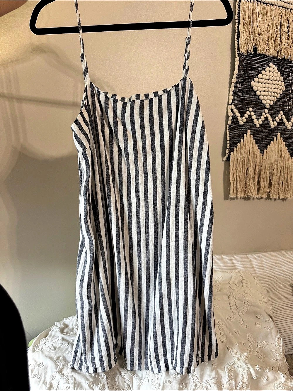A New Day Women's Linen Mini Dress White & Black Medium Like New